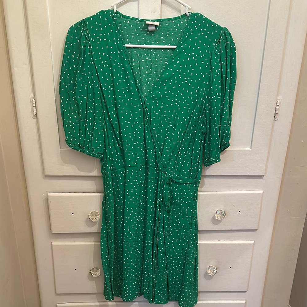 Green Polka Dot Wrap Dress
